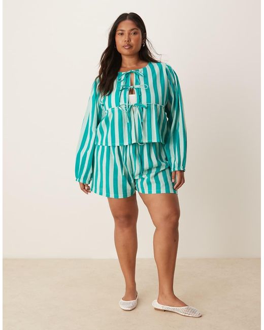 Esmee Curve Blue Exclusive Tie Front Long Sleeve Beach Top Co-ord
