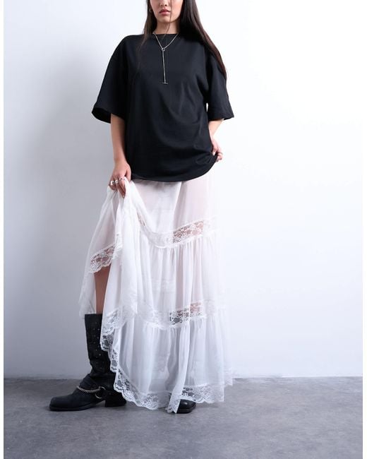 TOPSHOP White Sheer Maxi Dress With Lace Inserts