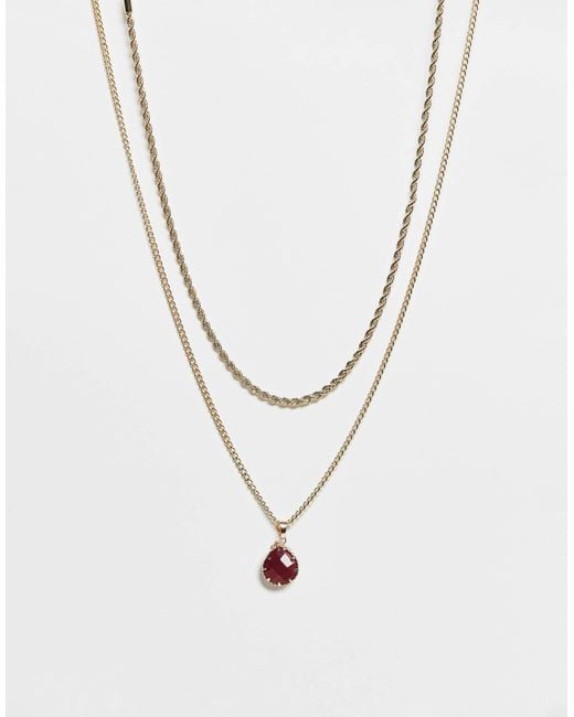 Collier unisexe à 2 rangs avec pendentif fantaisie rouge Reclaimed (vintage) en coloris White