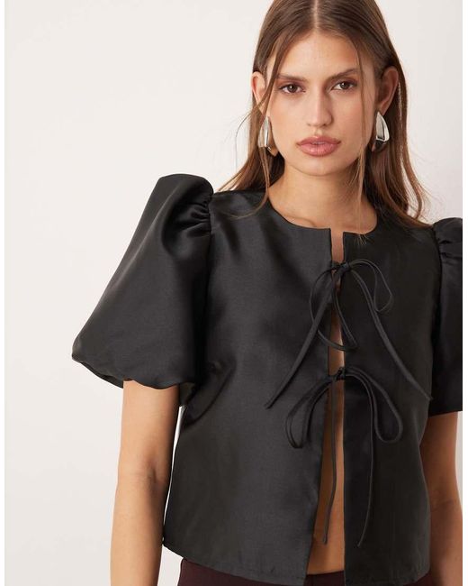 Vila Black Tie Front Volume Sleeve Blouse