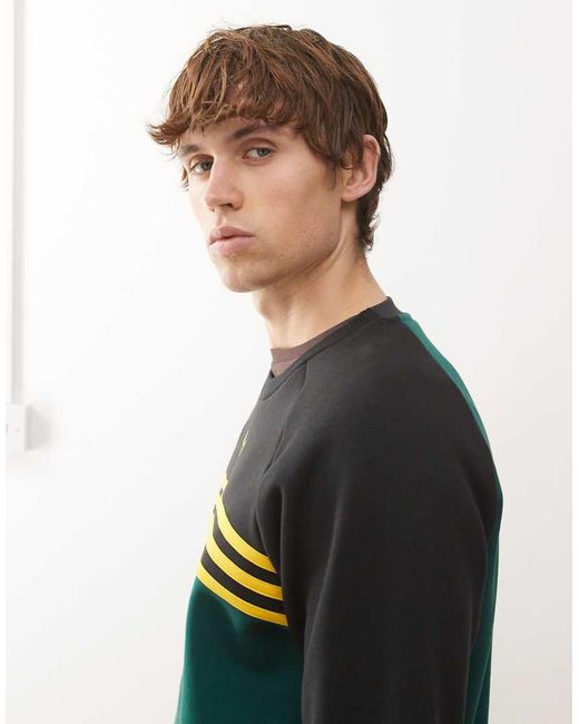 Adidas Originals Green Chest Stripes Crewneck Sweatshirt for men