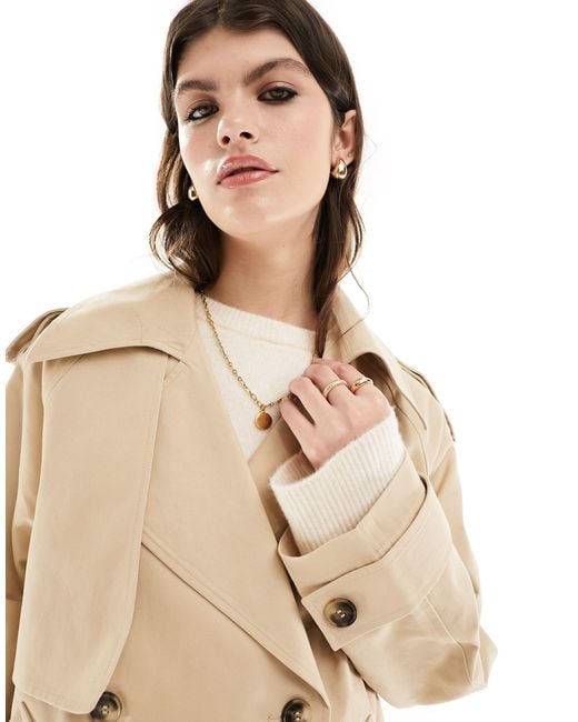 Trench-coat oversize court - taupe ASOS en coloris White