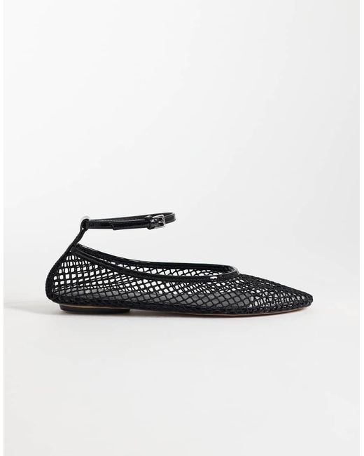 Mango White Woven Ankle Tie Flat Shoe