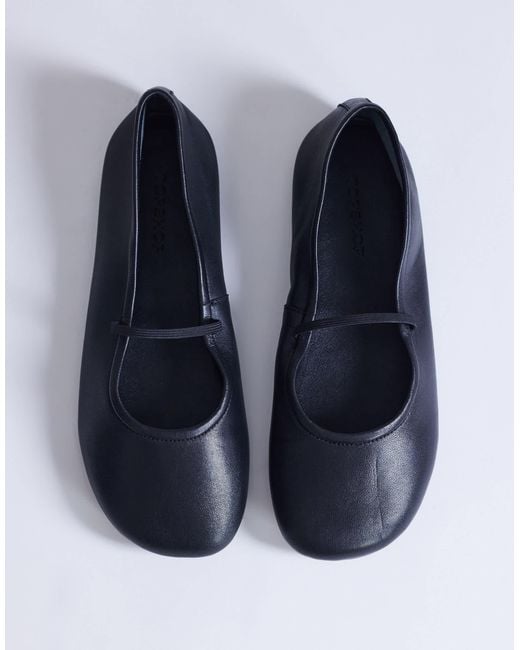 TOPSHOP Blue Bella Leather Round Toe Ballet Flat