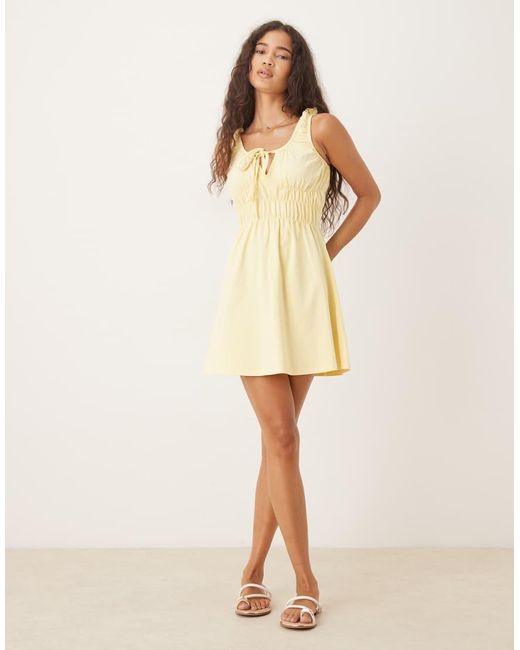 ASOS Natural Prairie Ruched Bust Mini Dress