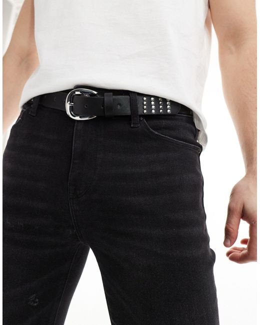 ASOS Black Faux Leather Belt With Tonal Studs for men