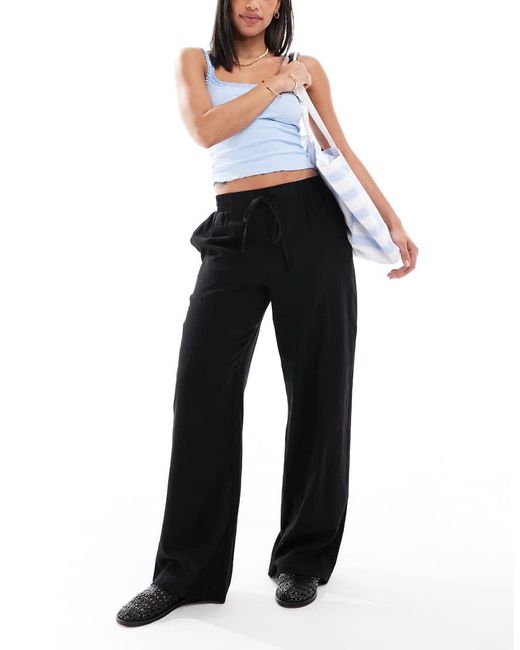Pantalones Negros De Pernera Ancha De Mezcla De Lino De New Look de color Blue