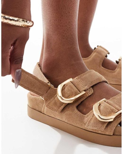 Stradivarius Brown Ankle Strap Leather Sandal