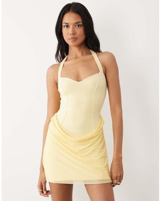 Oh Polly Natural Halter Neck Cowl Skirt Mini Dress