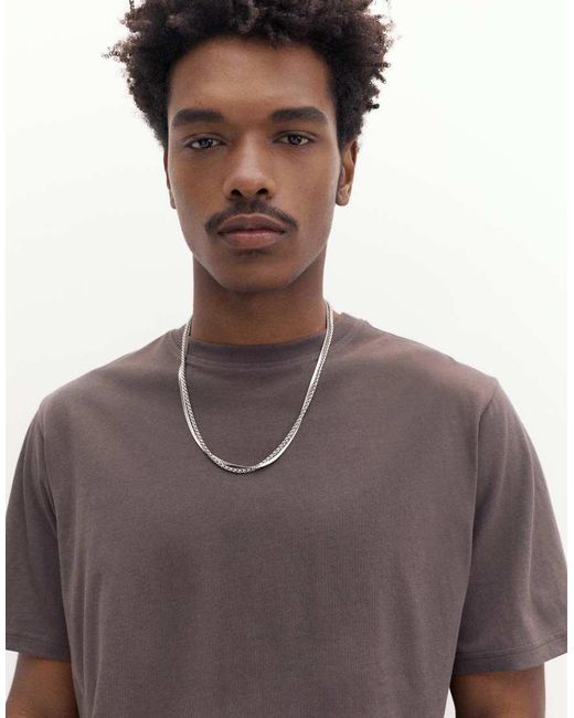 Pull&Bear Gray Basic Short Sleeve Cotton T-shirt for men