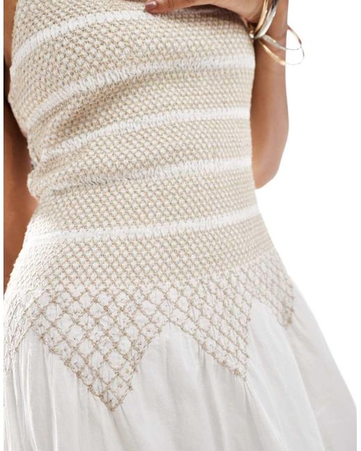 & Other Stories White Midi Dress With Contrast Thread Smocking And Drop Waist