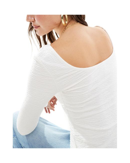 & Other Stories White Popcorn Textured Jersey Long Sleeve Top