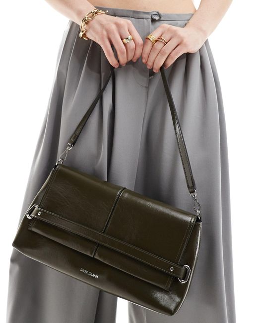 River Island Gray Fold Over Clutch