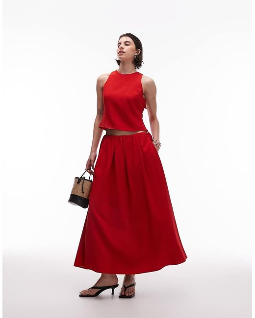 Gonna Midi A Ruota Rossa di Mango in Red