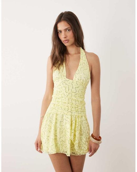 Motel Green Marty Halter Neck Mini Dress With Sequin Detail