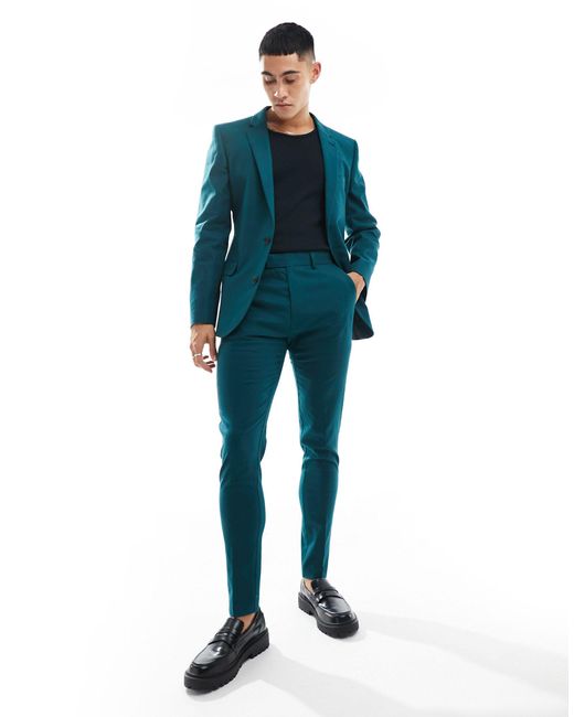 ASOS Blue Super Skinny With Linen Suit Jacket for men