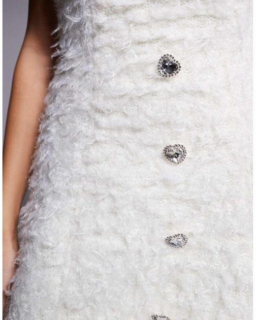 ASOS Gray Knit Dress With Feather Trim And Embellished Buttons