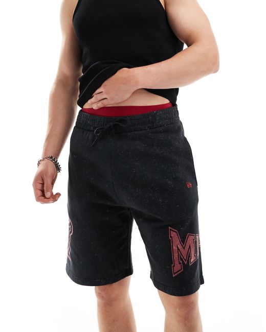 KTZ Black Miami Heat Acid Wash Shorts for men