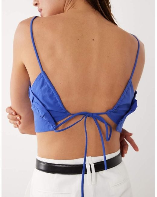 Mango White Starring Hailey Bieber Structured Strappy Cami Top With Frill Detail