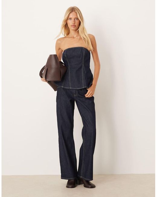 Mango Blue Denim Bandeau Co-ord Top With Contrast Stitch