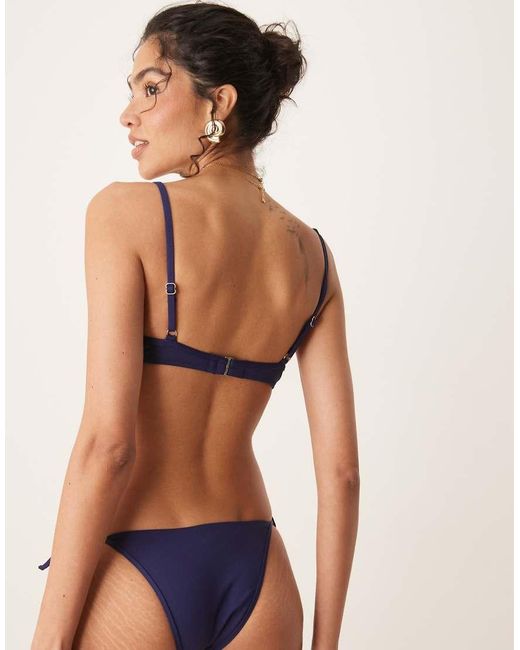 Free Society Blue Tie Side Bikini Bottom With Contrast Picot Trim