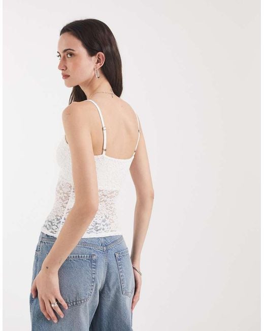 Hollister White V Neck Lace Cami Top