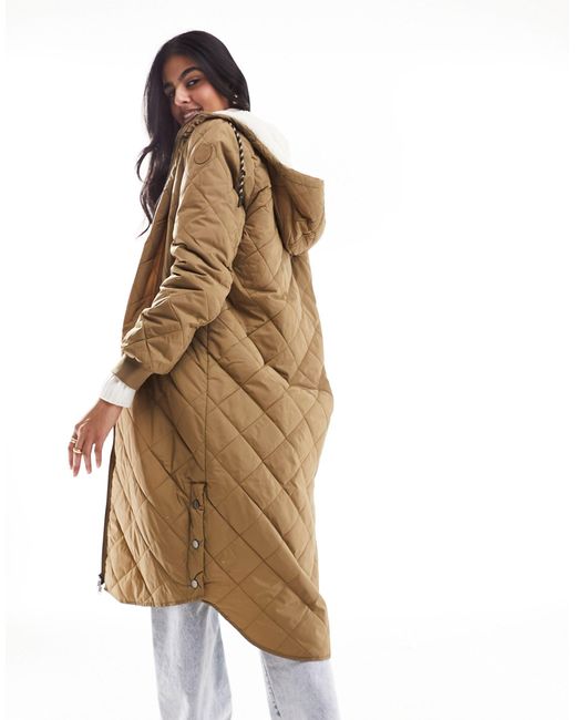 ONLY White Quilted Longline Coat With Teddy Hood