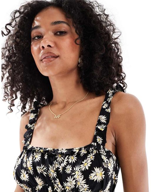 New Look Midi Jurk Met Smalle Bandjes En Fijne Madeliefprint in het White
