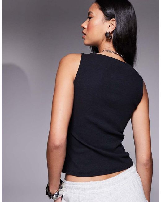 ASOS Blue Wide Neck Ribbed Button Through Tank Top
