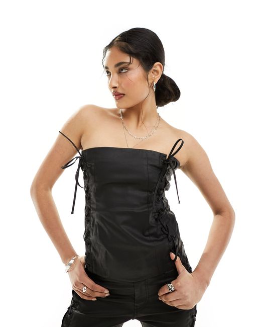Weekday Black Ima Co-ord Lace Up Corset Top