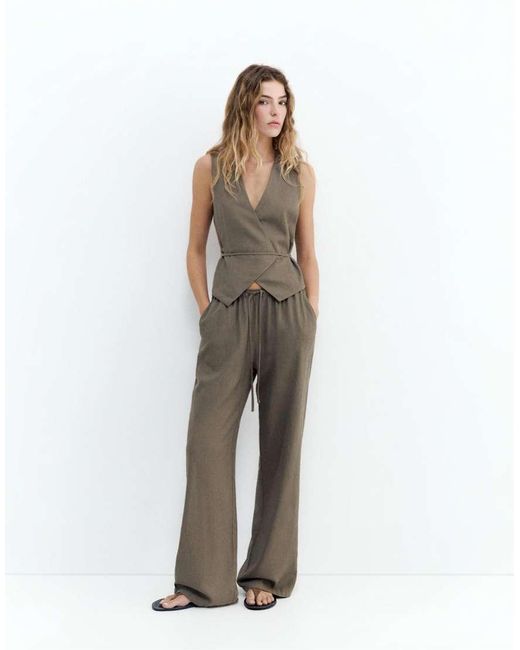 Pull&Bear Green Linen Blend Trousers