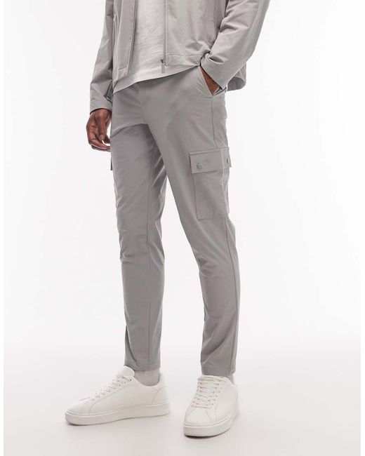 ASOS Gray Motionmaxtm Four Way Stretch Tapered Cargo Pants for men