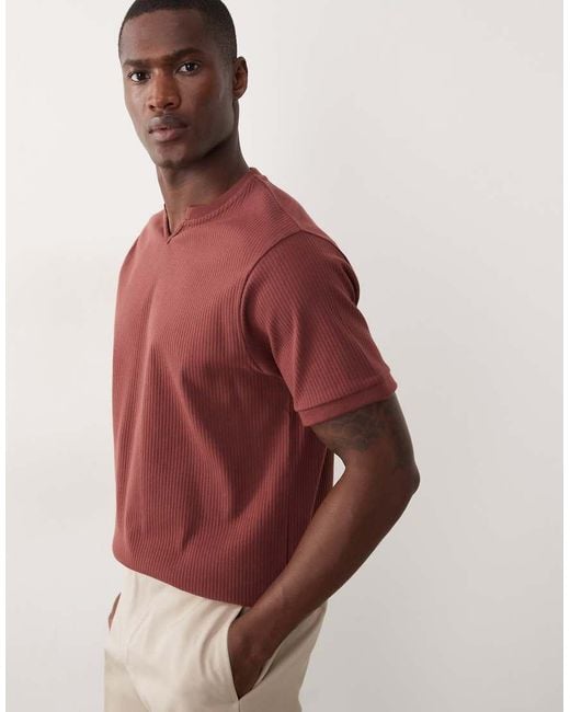 ASOS Red Heavyweight Regular Fit T-shirt With Notch Neck for men