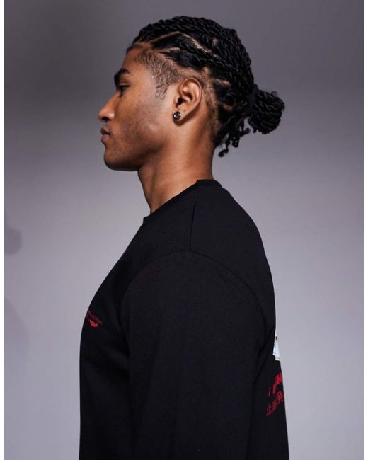 ASOS Ruimvallend T-Shirt Met Lange Mouwen En Grafische Visprint in het Gray voor heren