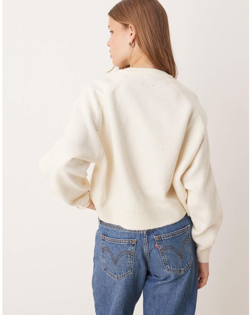 ASOS Blue Crew Neck Jumper With Raglan And Fisherman Rib Sleeve Detail