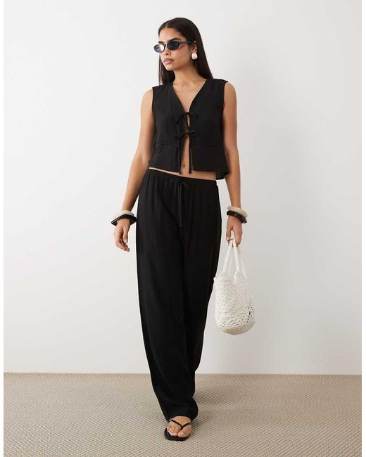 Kaiia Black Exclusive Tie Front Waistcoat Top With Linen