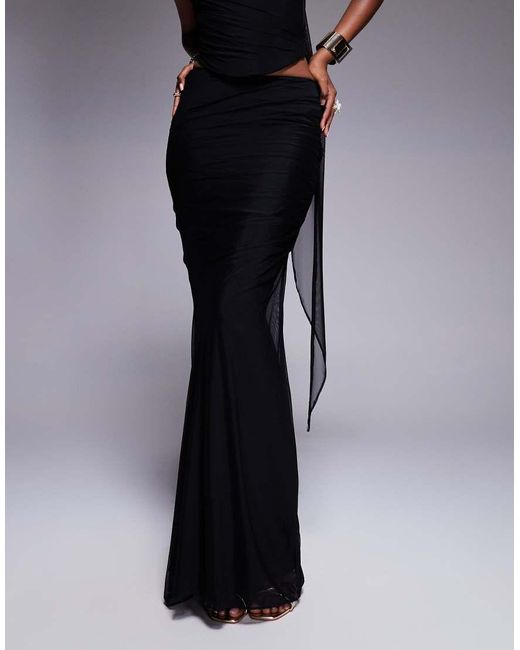 House Of Cb Blue Cassidy Mesh Maxi Skirt With Fluted Hem