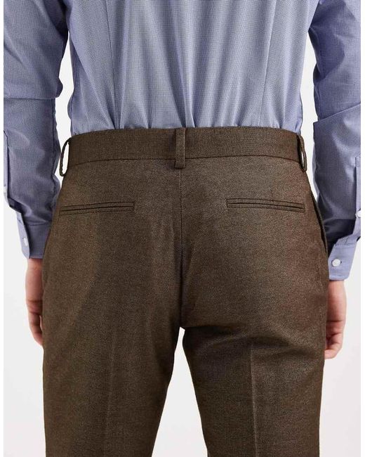 ASOS Brown Asos Deisgn Wool Look Skinny Suit Trousers for men