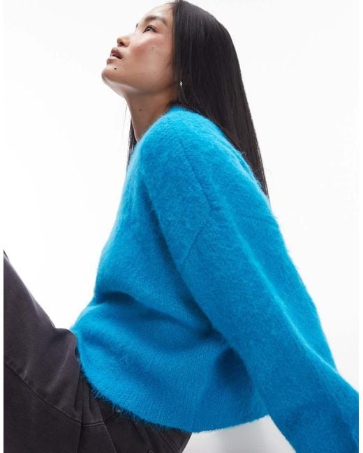 TOPSHOP Blue Knitted Fluffy Relaxed Ultimate Jumper