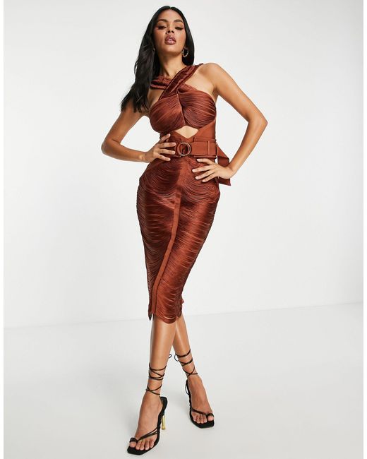 ASOS Fringe Detail Midi Dress With Belted Waist in Orange Lyst Canada