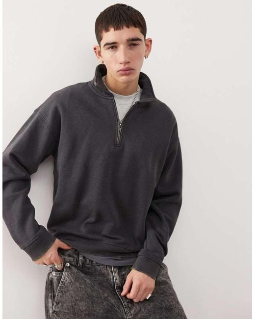 Guess Gray Originals Washed Half Zip Sweatshirt for men