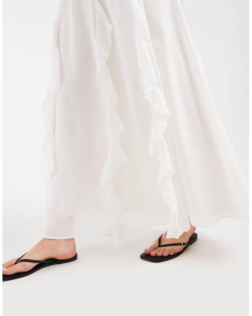 Aware White High Waist Boho Maxi Skirt With Ruffle Detail