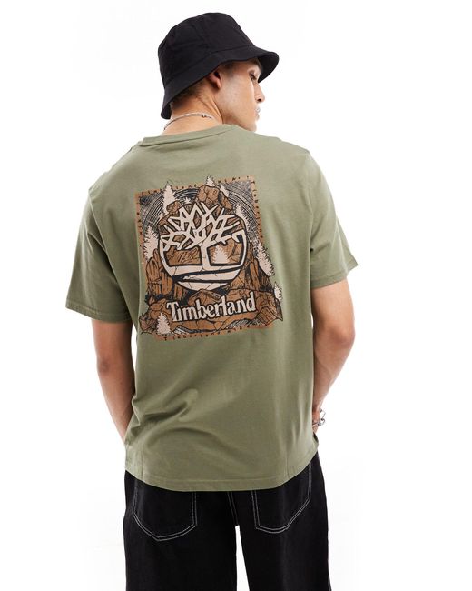 T-shirt oversize kaki con logo mimetico sul retro di Timberland in Gray da Uomo
