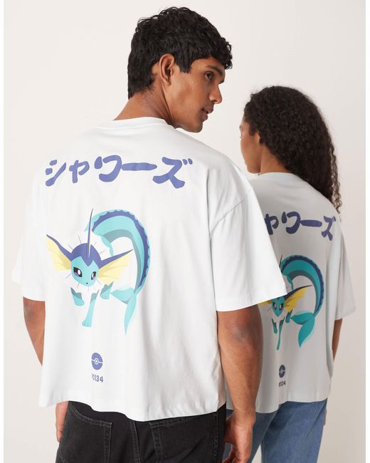 Pokémon - t-shirt unisexe coupe carrée oversize avec imprimé aquali ASOS en coloris White