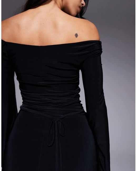 ASOS Blue Long Sleeve Twist Shoulder With Lace Up Back Maxi Dress