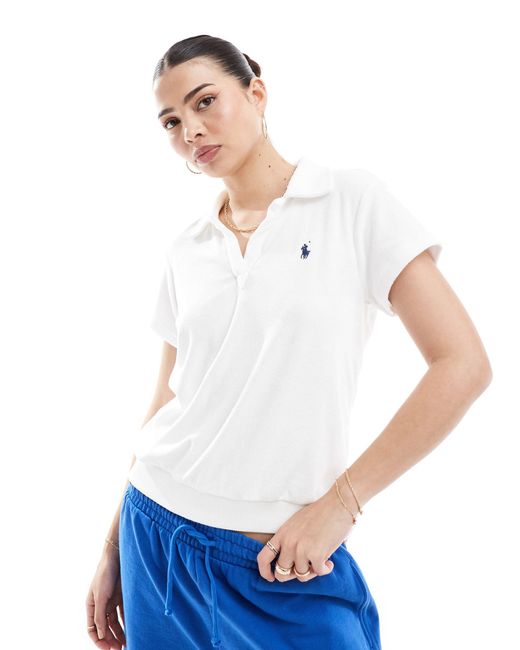 Polo Ralph Lauren White Towelling Polo Shirt With Logo