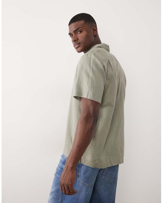 SELECTED Brown Linen Blend Short Sleeve Shirt for men