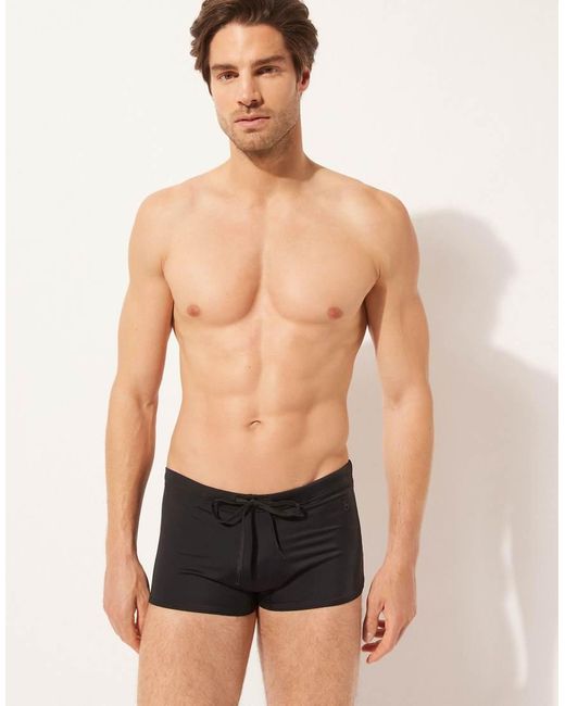 Calzedonia Black Boxer-Style Swim Shorts Panama for men