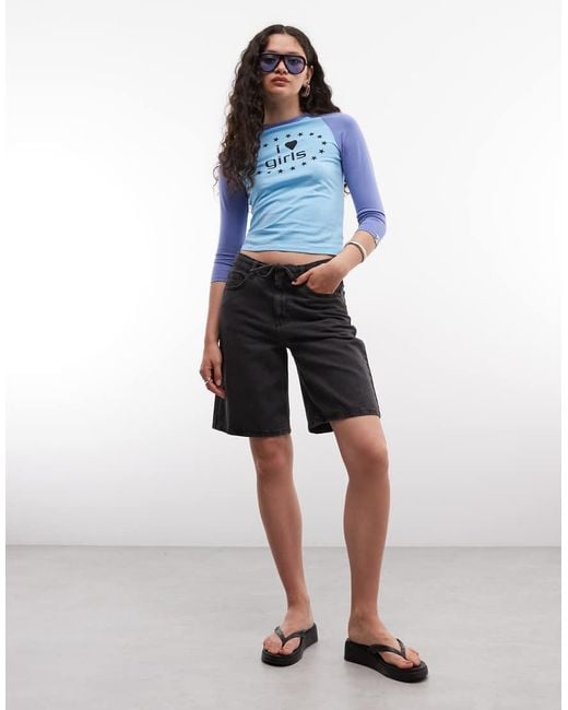 Collusion Blue I Love Girls Slogan 3/4 Sleeve Tee