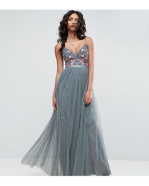 Needle & Thread Green Whisper Embroidered Tulle Maxi Dress